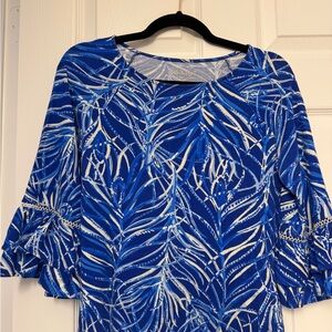 Lilly Pulitzer Blue and White Leaf Print Blouse